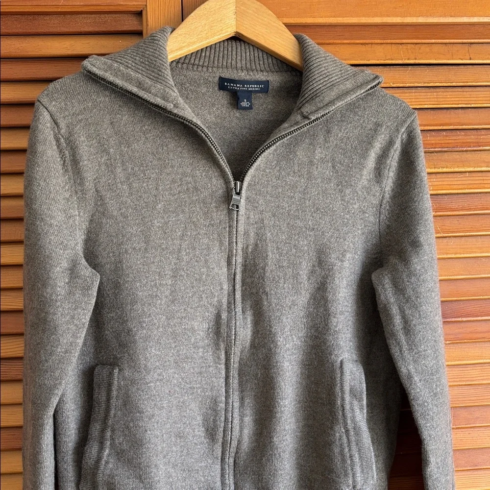 Banana Republic Modern Tipped Standing Collar Merino Wool Full‎ Zip Up Sweater S